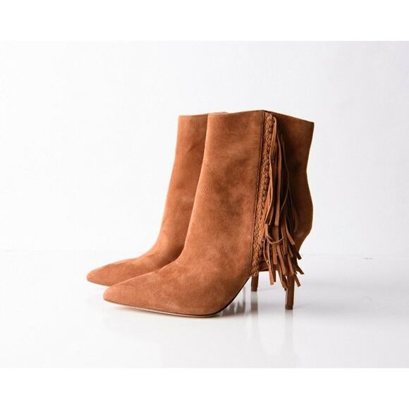Veronica Beard Nyomi Womens Brown Suede Ankle Boots Booties Fringe 6.5 Eu 36.5 - Picture 5 of 9